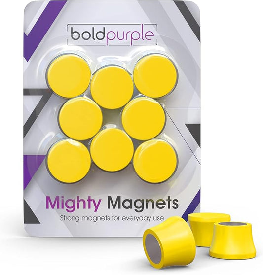 Extra Strong Magnets for Whiteboard, Glassboard and Fridge (Yellow, 8 Pack, Small). N54 Neodymium Rare Earth Heavy Duty Magnets for Home and Office Supplies.