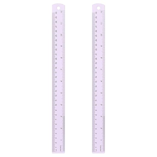 HARFINGTON 2pcs Metal Straight Ruler 30cm Metric SAE Aluminum Alloy Measuring Rulers Scale Tool with Hole for Measure Study Reading Classroom Office, Purple