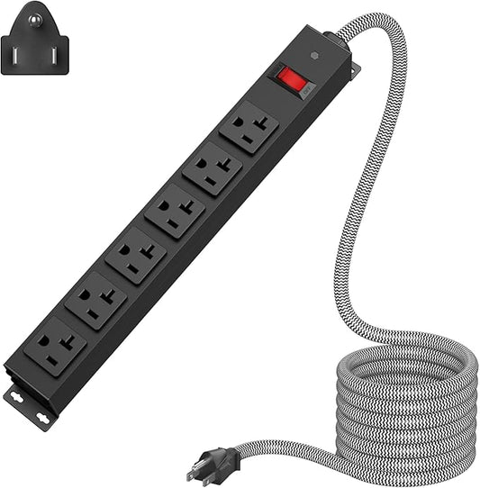 Heavy Duty Power Strip 20 amp Surge Protector,Wall mountable Power Strip,12 Gauge Extension Cord 5-15P Adapter High Amp 6-20R T-Slot Industrial Outlet,for Garage,Workshop & Industrial