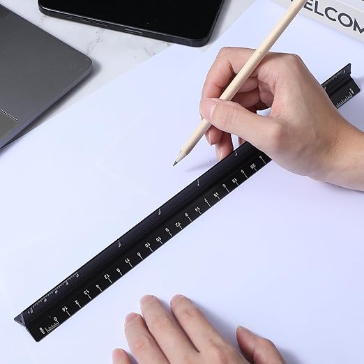 DIVINA VITAE 4pcs Architectural Scale Ruler, Aluminum, 12 Inch Imperial Engineering Scale Triangular Ruler for Architect, Civil Engineer, Draftsman