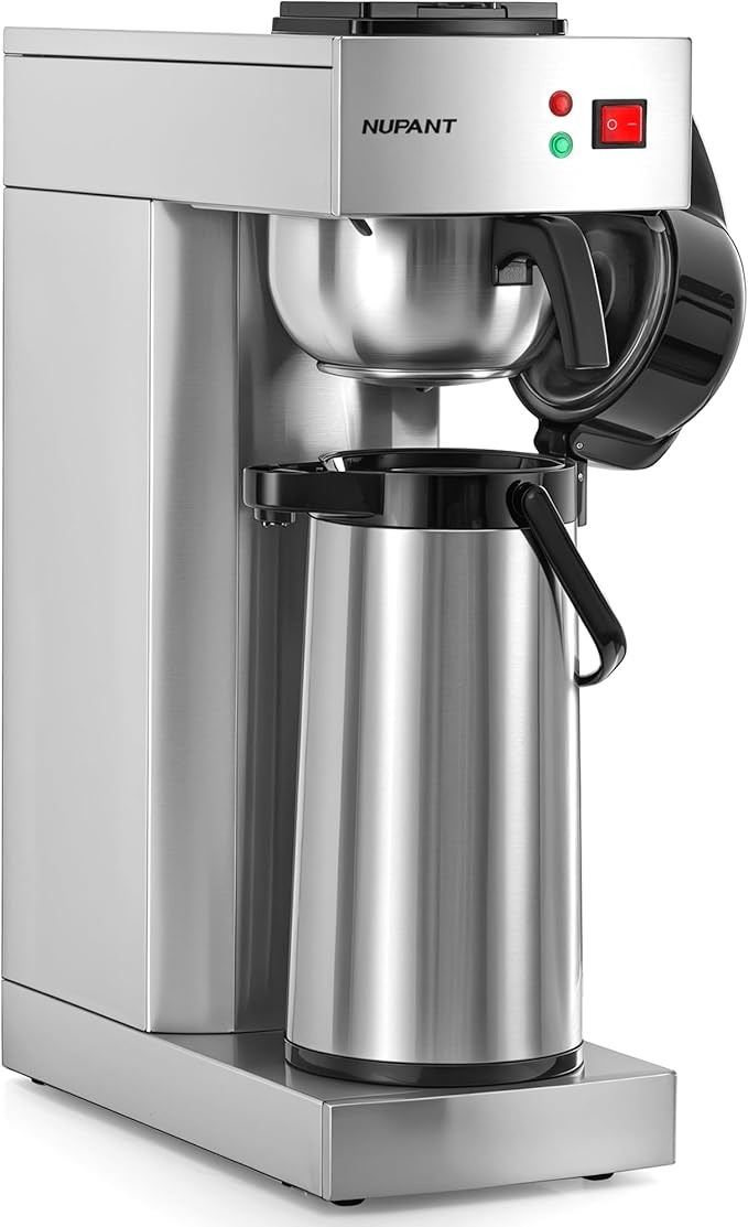 Commercial Airpot Coffee Brewer 2.2L/74oz Dirp Coffee Maker with 24H Insulated Thermal Carafe Stainless Steel Pour Over Coffee Machine 120V/1450W COFFEE Dispenser for Café Restaurant Cafateria