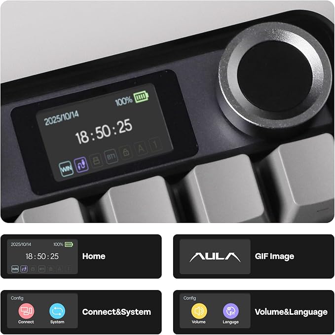 EPOMAKER X Aula F108 PRO Wireless Gaming Keyboard with Screen, 8000mAh Battery, 104 Hot-Swappable and Programmable Keys and Knob, RGB Backlight, for Mac/PC/Android (Black Gradient)