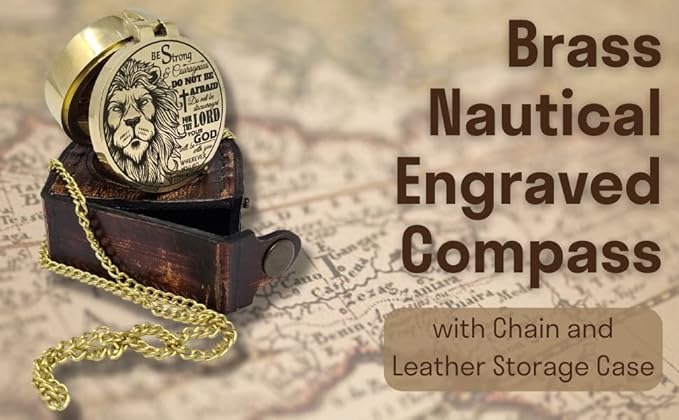 Brass Compass Engraved with Religious Scripture Verse - Ideal Gift for Son, Grandson, Daughter - Perfect for Baptism, Communion, Church and Graduation Day Present