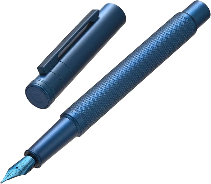 Dark Blue Forest Fountain Pen Extra Fine Nib Classic Design with Converter and Metal Pen Case Set by Asvine