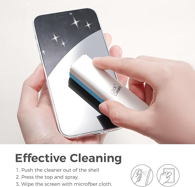 CLICK CLEAN Screen Cleaner, Fingerprint Proof Screen Cleaner Spray, All-in-One Cleaner with Microfiber and Shell for All Phones, Laptop and Tablet Screens (Light Blue)