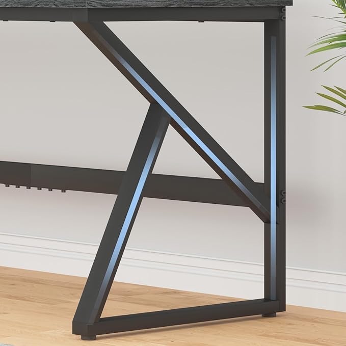 HSH Extra Long Computer Desk, Industrial Metal Wood Home Office Desk, Large PC Laptop Table for 2 Person Executive Writing Work Study Gaming, Bedroom Living Room Dual Monitor Desk, Dark Gray, 70 Inch