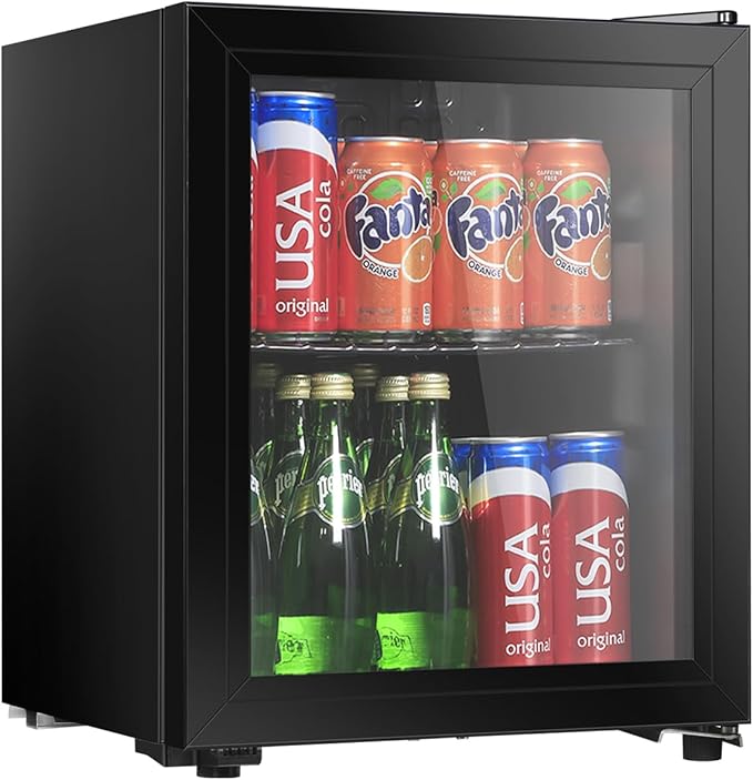 Beverage Refrigerator, 1.3 Cu.Ft, Mini Fridge with Glass Door for Soda Beer, Freestanding Beverage Cooler for Office, Bar, Adjustable Shelving&Adjustable Foot