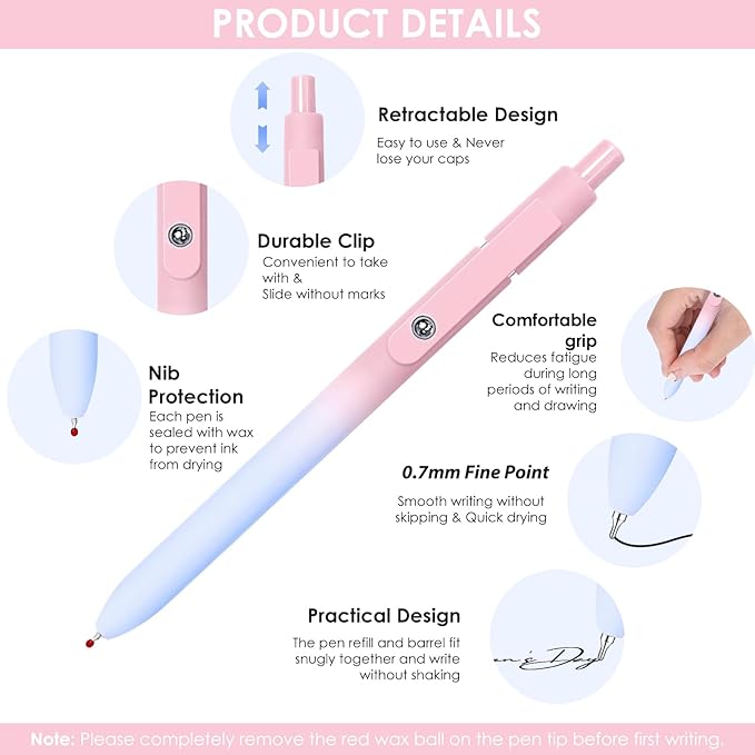 Gel Pens, 11pcs 0.5mm Gel Pens Cute Black Ink Fine Point Pens With Smooth Writing, Quick Dry Pens For Journaling,Teacher Work Desk Accessories Office School Supplies for Men Women Student