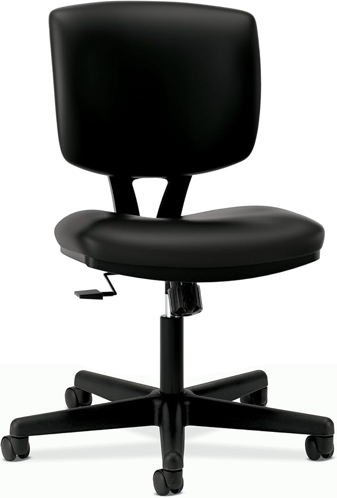 HON Volt Armless Computer Chair for Office Desk Ergonomic Recline, Softhread Leather Back Seat, Swivel Desk Chair for Computers, Work, Black