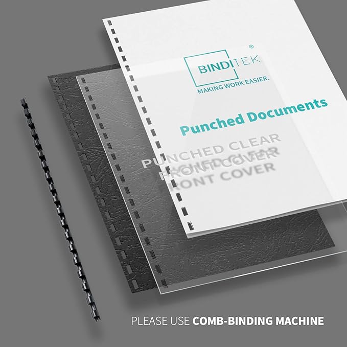 Binditek 50 Pack Plastic Binding Comb Spines, 7/8 Inch Diameter, 190 Sheet Capacity, 19 Ring, for Letter Size, Black, for Students and Coworkers