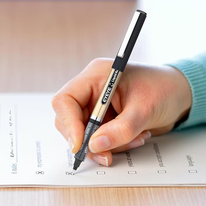 EYEYE 12 Pack 0.5mm Extra Fine Point Black Pens, Quick Dry Liquid Ink Rollerball Pens, Smooth Writing Fine Tip for Journaling, Note Taking, Office & School Supplies