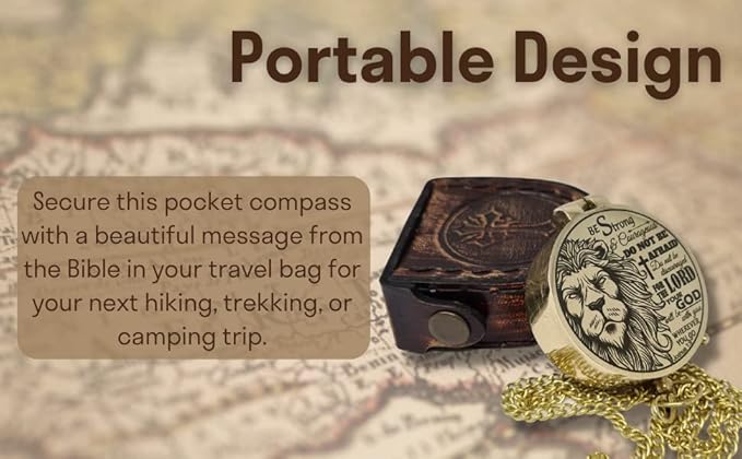 Brass Compass Engraved with Religious Scripture Verse - Ideal Gift for Son, Grandson, Daughter - Perfect for Baptism, Communion, Church and Graduation Day Present