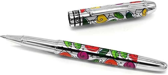 Britto Premium Rollerball Pen - Extra Fine Point with 0.5mm Premium-Grade Refillable Liquid Black Ink, Smooth Precision Writing & Quick Drying Pen for Journaling (Japanese, Colorful Roses)