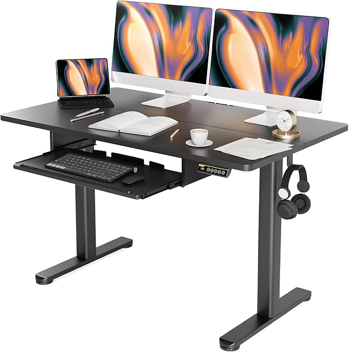 Claiks Standing Desk with Keyboard Tray, Standing Desk Adjustable Height, Raising Desks for Home Office and Computer Workstation, 48 Inches, Black