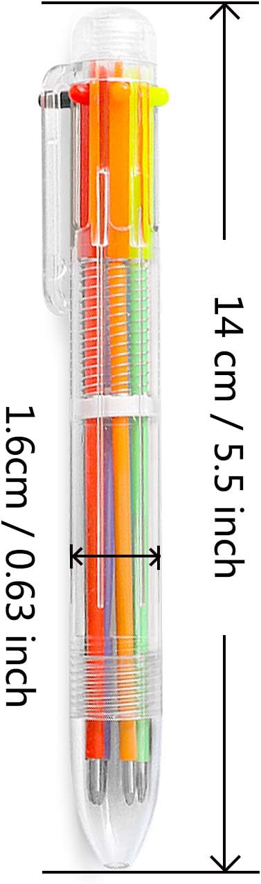 Hutou 4 Pack 0.5mm 6-in-1 Multicolor Ballpoint Pen 6 Colors Retractable Ballpoint Pens Kids Party Favors Pen