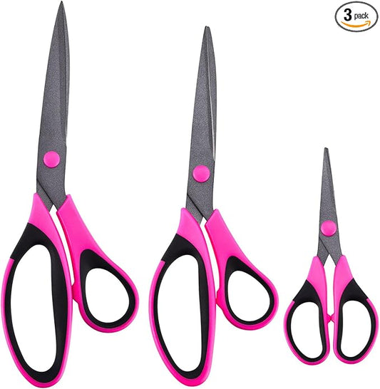 Craft Scissors Set, Sharp Scissors All Purpose Heavy Duty, Teflon Non-stick Titanium Coated, Ergonomic Grip, Ideal for Sewing Fabric DIY&Arts Scrapbook School Office Supplies, 9.3''/8.5''/5.6"