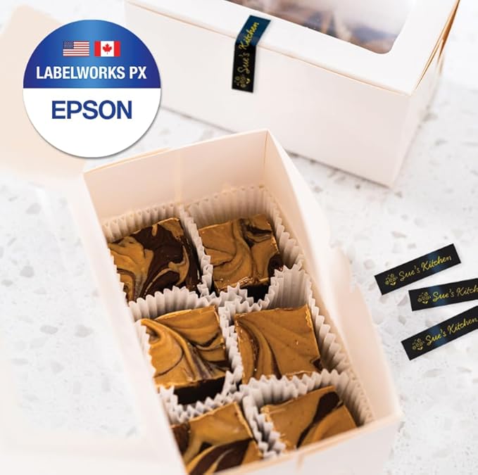 Epson LABELWORKS 224GBPX Genuine PET (Polyester) Tape Cartridge - Gold on Black Designer Craft Label Maker Tape - 1" (24MM) Wide, 30'