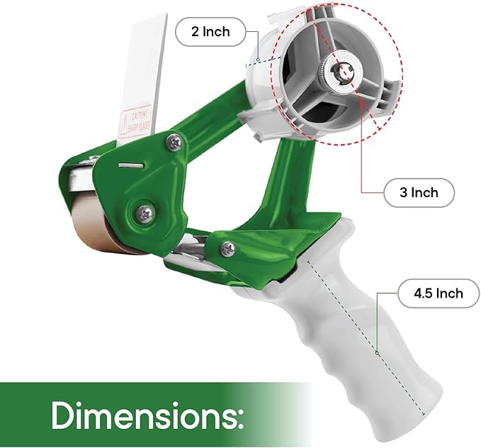 Heavy Duty Metal Frame Tape Gun - 3" Core with Special Ergonomic Handle - Packing Tape Dispenser with Premium Tempered Steel Blade for 2" Tape Rolls