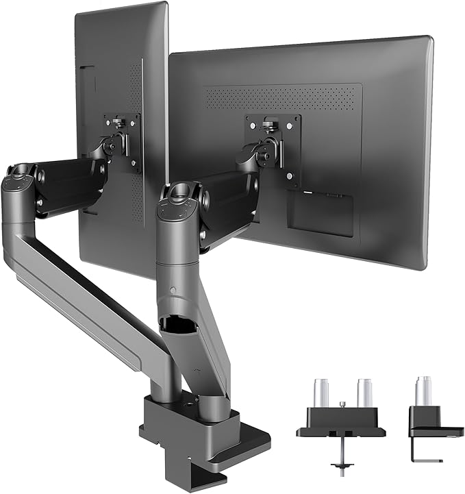 Claiks Dual Monitor Mount for Max 35 inch Screens Stand up to Max 89 lbs, Ergonomic Gas Spring Heavy-Duty Adjustable Monitor Arm, with Clamp and Grommet Base, VESA Mounting Holes 75&100mm, Black