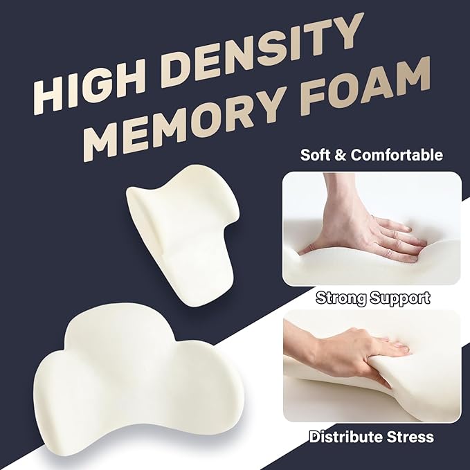 Coverado Lumbar Support and Car Neck Pillow, Ergonomic Memory Foam Desk Chair Cushion and Headrest Pillow for Car Office Chair, Sciatica & Neck & Tailbone Pain Relief Cushion-Beige