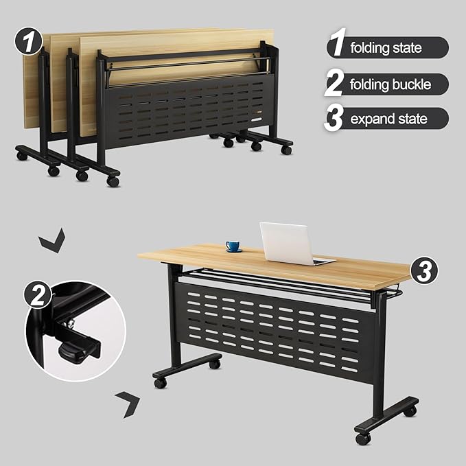 Foldable Conference Table, Folding Conference Room Table with Wheels, Flip Top Mobile Training Table, Rolling Seminar Meeting Tables for Office Training Room Classroom (4pack 55.1in)