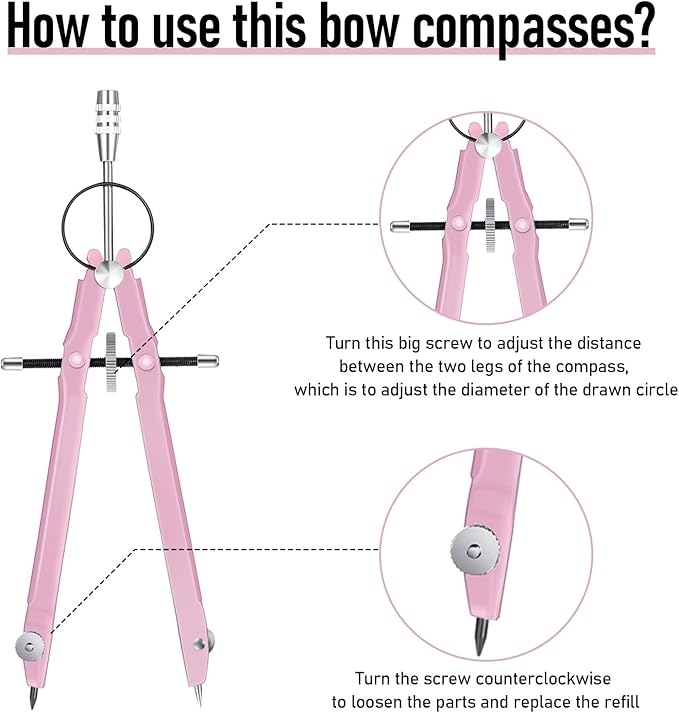 EBOOT Student Geometry Math Set, Drawing Compass and 6 Inch Clear Swing Arm Protractors 180 Degree Math Protractor(Pink and Pink)