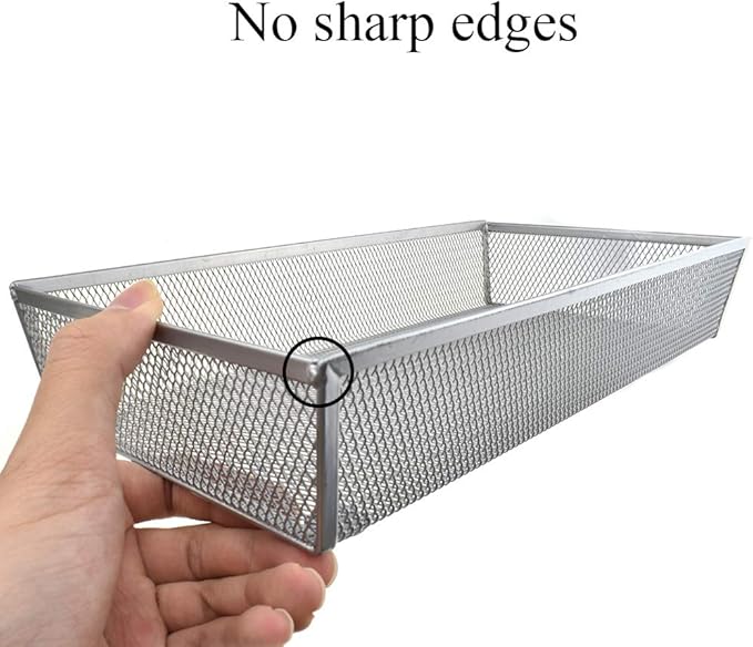 HAHIYO Stackable Mesh Tray Cup 12 x 6 x 2 inches Sturdy Container for Desk Drawer Organizer Collection for Home Office School kitchen Soft Foam Feet No Sharp Edges 1 Pack Silver