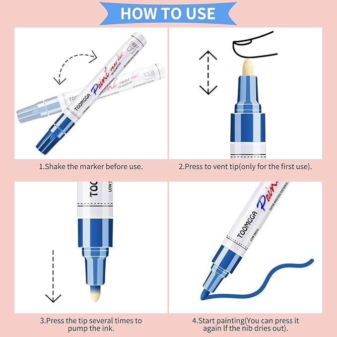 Blue Paint Pens Permanent Paint Markers - 24 Pack Oil Based Marking Pens, Medium Point, Quick Drying and Waterproof for Rock Painting Car Tyre Metal, Plastic, Canvas, Wood, Glass