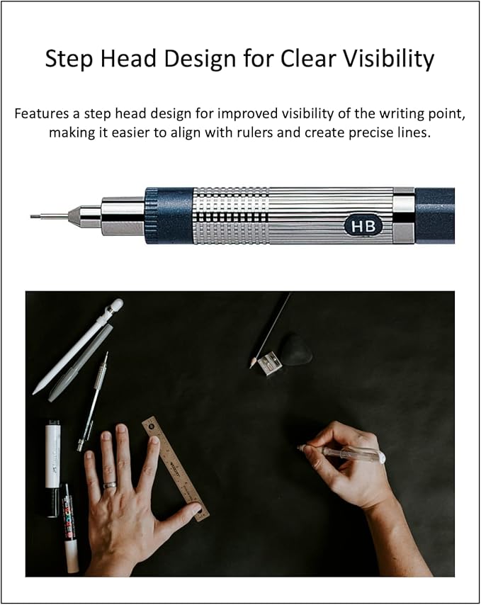 Graphlet Mechanical Drafting Pencil + Ain HB/B/2B leads, original Black slim pen case (0.9mm)