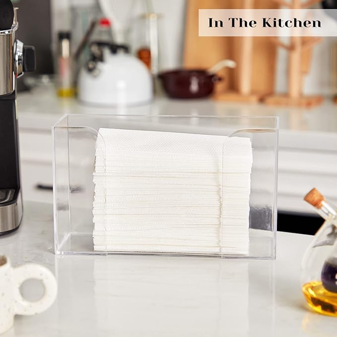 Deekin 2 Pcs Acrylic Paper Towel Dispenser Countertop Paper Towel Holder, Clear Trifold Guest Napkin Dispenser for Z-fold, C-fold or Multifold paper holder for Bathroom Toilet and Kitchen