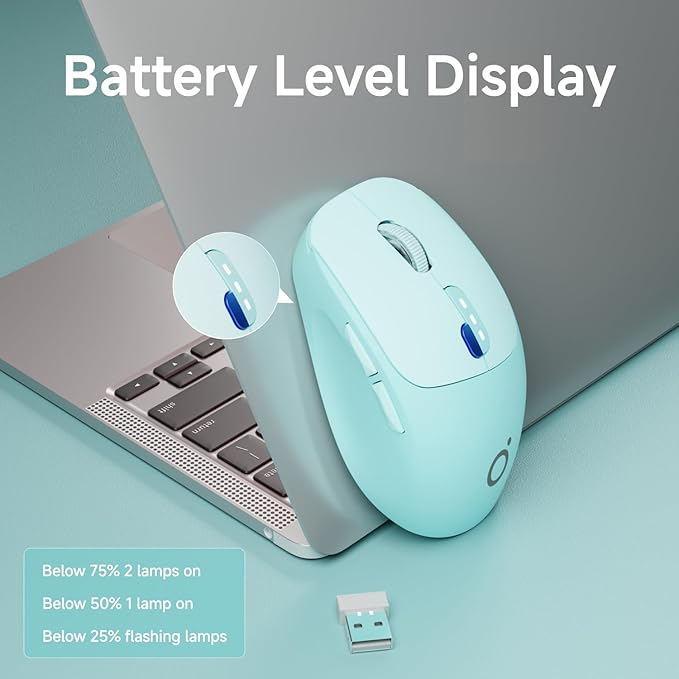EWEADN Q5 Wireless Mouse, Bluetooth & 2.4G Quiet Computer Mouses with 1600 DPI, Battery Level Display, Ergonomic Office Mouse,6 Button Portable Cute Cordless Mice for Laptop/PC/Mac- Blue