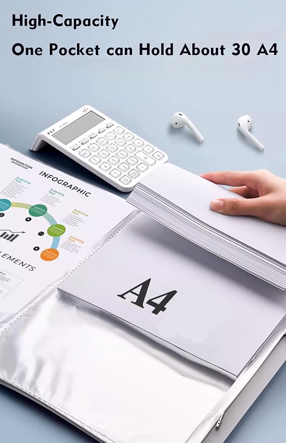 File Folder - 100 Pockets, Durable A4 Letter Size Organizer, Water-Resistant Plastic Dividers, Home/Office/School Document Holder (Dark Blue)