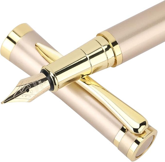 Cheericome Fountain Pen Set - Luxury Writing Instrument for Men & Women - Fine Nib With 10 Ink Cartridges and Refill Converter - Gold