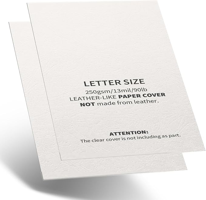 Binditek 100 Pack Grain Texture Paper Binding Presentation Covers, 13Mil, 90lb, Un-Punched, 8-1/2 x 11 Inches, Square Corners, White, Office Supplies