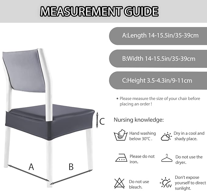 CWK Waterproof PU Leather Dining Chair Covers Set of 6 - Stretchable Chair Seat Slipcovers, Removable & Washable Protector for Dining Room,Home,Office,Wedding,Rear Covers (PU-Grey)
