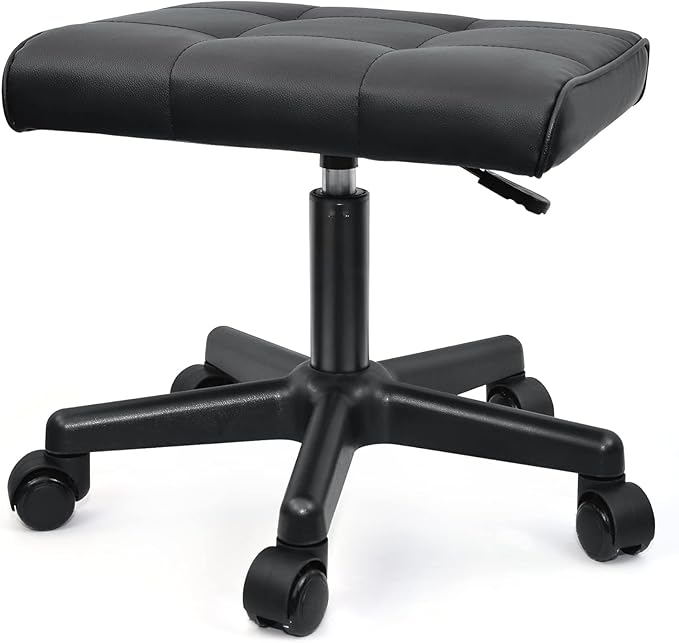 Footrest Under Desk Leg Rest Ottoman Adjustable Height Foot Stool with Wheels Leather Footrest for Home Office