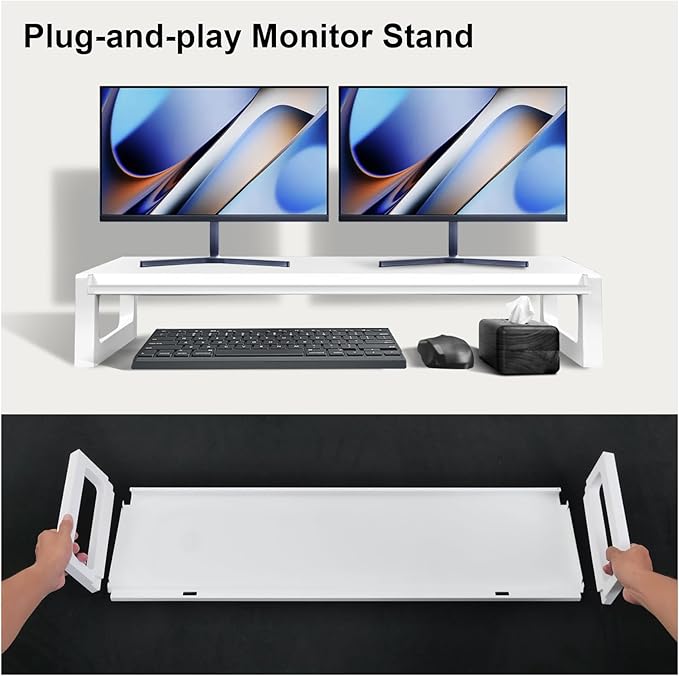 Dual Monitor Stand Riser – 36-Inch Computer Monitor Stand with Multifunctional Slot for 2 Monitors, Multi-Purpose Desktop Storage for Laptop, Printer, TV