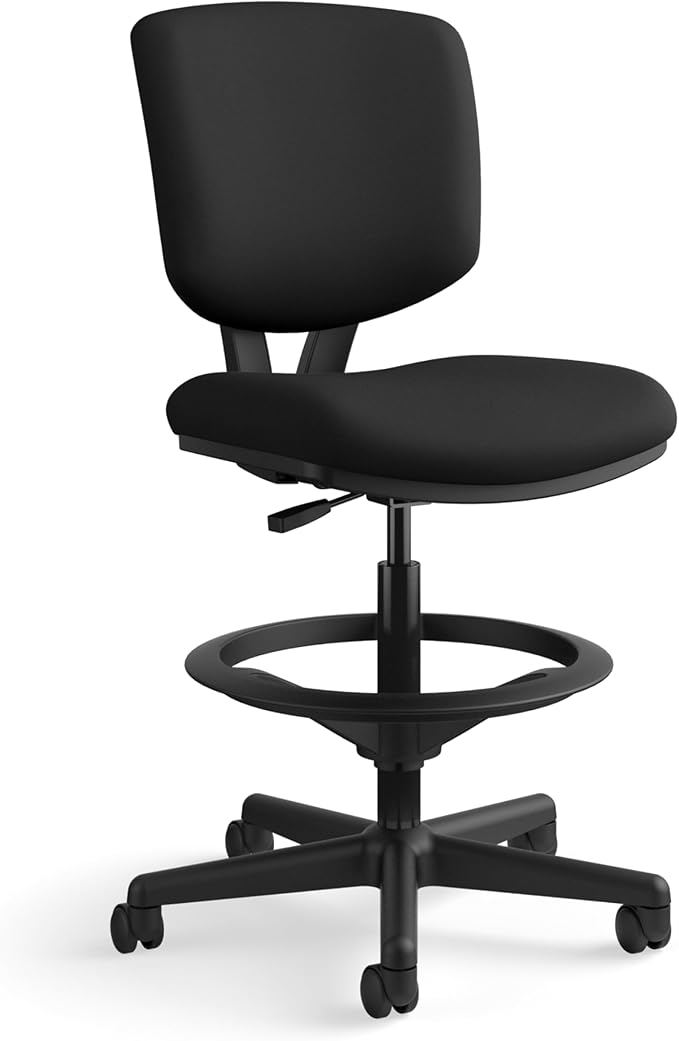 HON Volt Standing Desk Chair, Fabric Office Chair with Foot Rest, Armless, Ergonomic Recline and Center Tilt, for Computers, Offices, Work, Black