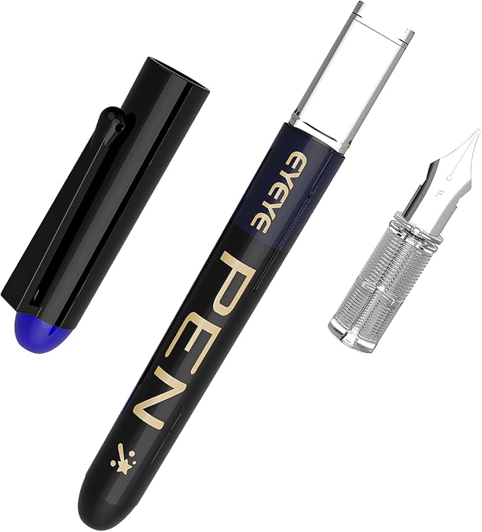 EYEYE Fountain Pens for Writing, 8 Pack Blue Fine Point Pens Disposable Fountain Pens Stainless Steel Nib, Smooth Writing for Calligraphy, Journaling, Drafting, Sketching, Doodling & Office Supplies