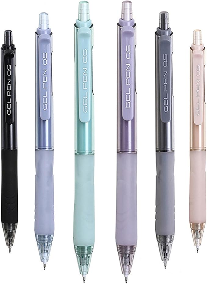 HeTaoCat Retractable Gel Pens, 0.5mm Fine Point, Quick Drying, Writing Drawing, Black ink gel pens, Box of 6 Pens (Multicolor)