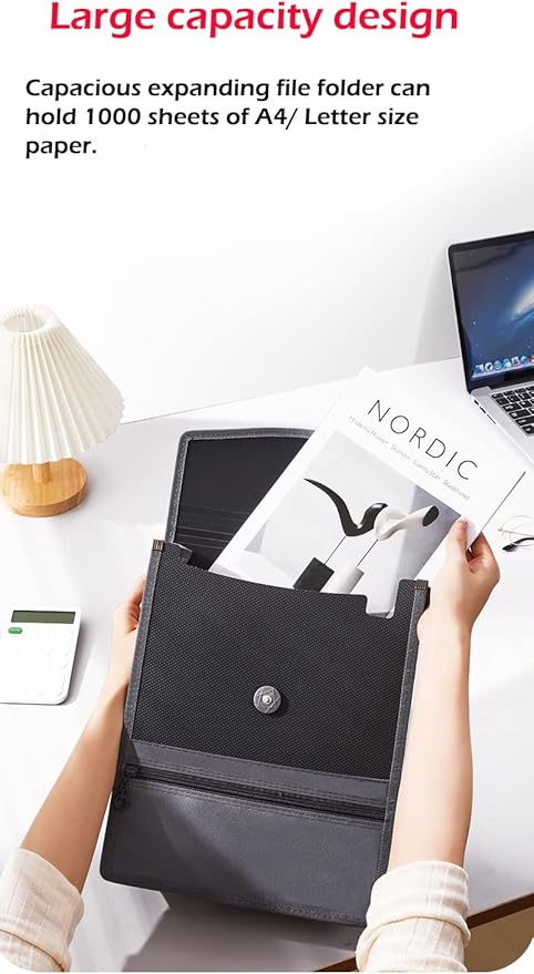 Expanding File Folder Document Organizer with Elastic Cord & Button Closure, 3.5" Expansion, Letter A4 Expandable File Folder with Zipper Closure for Home School Office Organization，4 Pack