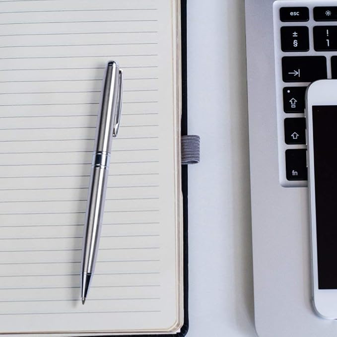 Cambond Ballpoint Pens Bulk Pens - Sliver Metal Pen Nice Luxury Pens for Men Business Office Police Comfortable Writing Twist Retractable 1.0 mm Medium Point Nice Pen, 5 Pack (Silver)