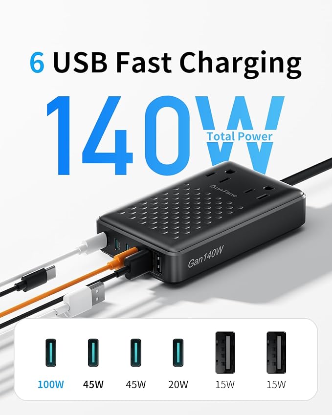 Charging Station 140W USB C Charger Block, Upgraded GaN III 8-in-1 Fast Charging Station Hub，PD 100W Laptop Charger Adapter Compatible with Compatible with MacBook Air/Pro,iPhone16/15,Galaxy S24 etc