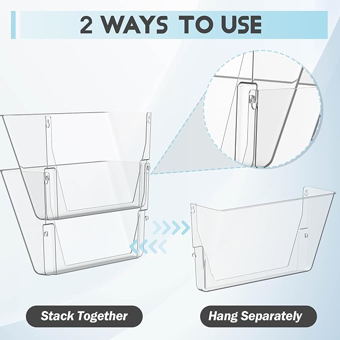 Clear Acrylic Single Pocket, Plastic Hanging Wall Mount File Holder for Office Home (Black, pack6)