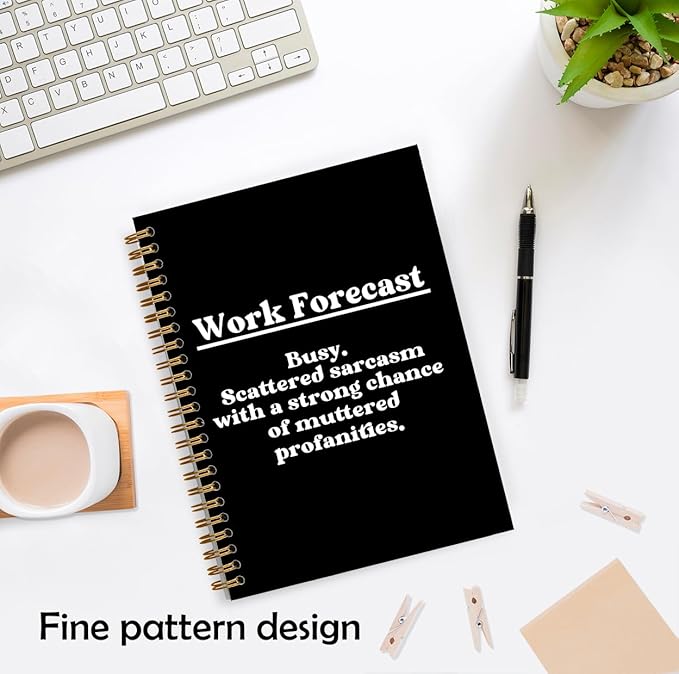 Funny Notebook for Work, Funny Notebooks for Coworkers, Sarcastic Office Humor Gifts for Coworkers, Work Forecast Hardcover Spiral Notebooks, 5.5x8.3 Inch