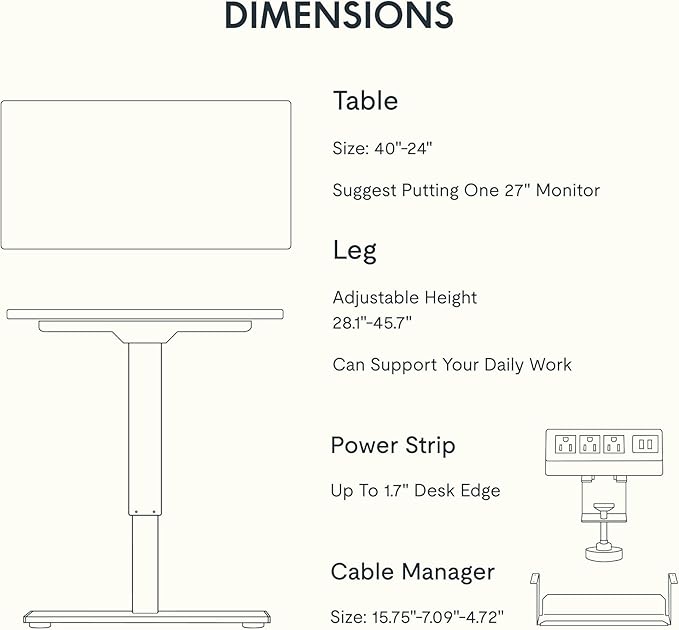FLEXISPOT EN2 Whole-Piece Standing Desk with Clamp Power Strip, 40 x 24 Electric Stand Up Height Adjustable Desk with Cable Management (White Frame + 40" Black Desktop, 2 Packages)