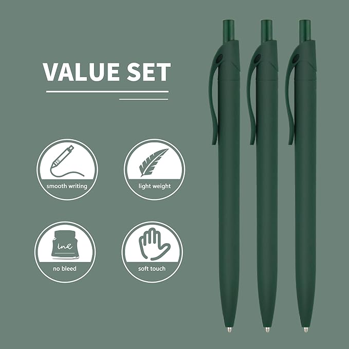 deegtran Pens Bulk, 50 Pack No Bleed Green Click Pens, Wholesale Retractable Ballpoint Pens, Pens Medium Point, Smooth Ink Pens, 1.0MM Green Ink