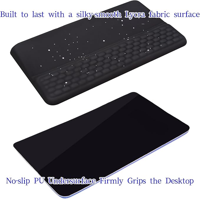Ergonomic one-Piece Computer Keyboard Stand with Wrist Rest for Desktop Offers Two Support Angles. Silky Lycra Surface and Memory Foam Comfortable Hand Support (Black Star)