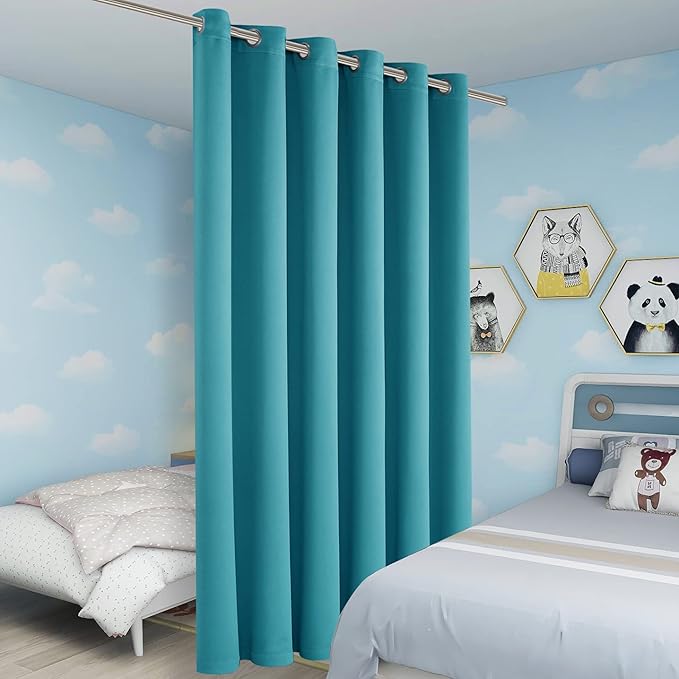 BONZER Room Divider Curtain Total Privacy Wall Noise Reducing Wide Blackout Curtains for Bedroom Living Room, 84L x 70W Inch (7L x 5.8W ft), 1 Panel, Teal