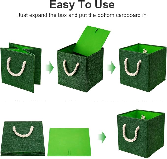 Green Foldable Fabric Cube Storage Bins Cube Storage Organizer Bins Storage Cubes Basket Drawers Organizer Decroative Storage Box Fabric Storage Cubes Baskets for Organizing Closet Shelves ,Q-ST-51-4